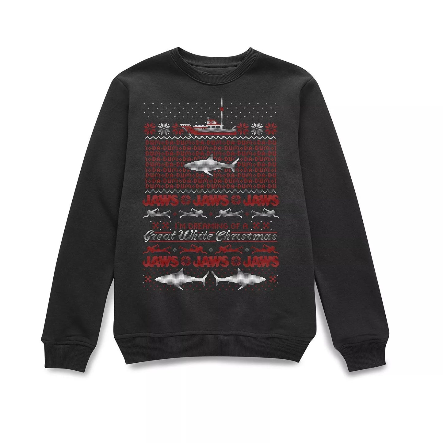 Official Jaws Christmas Great White Christmas Sweatshirt - Black