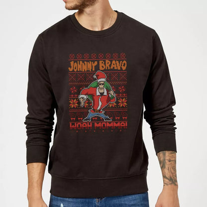 Official Johnny Bravo Christmas Pattern Sweatshirt - Black