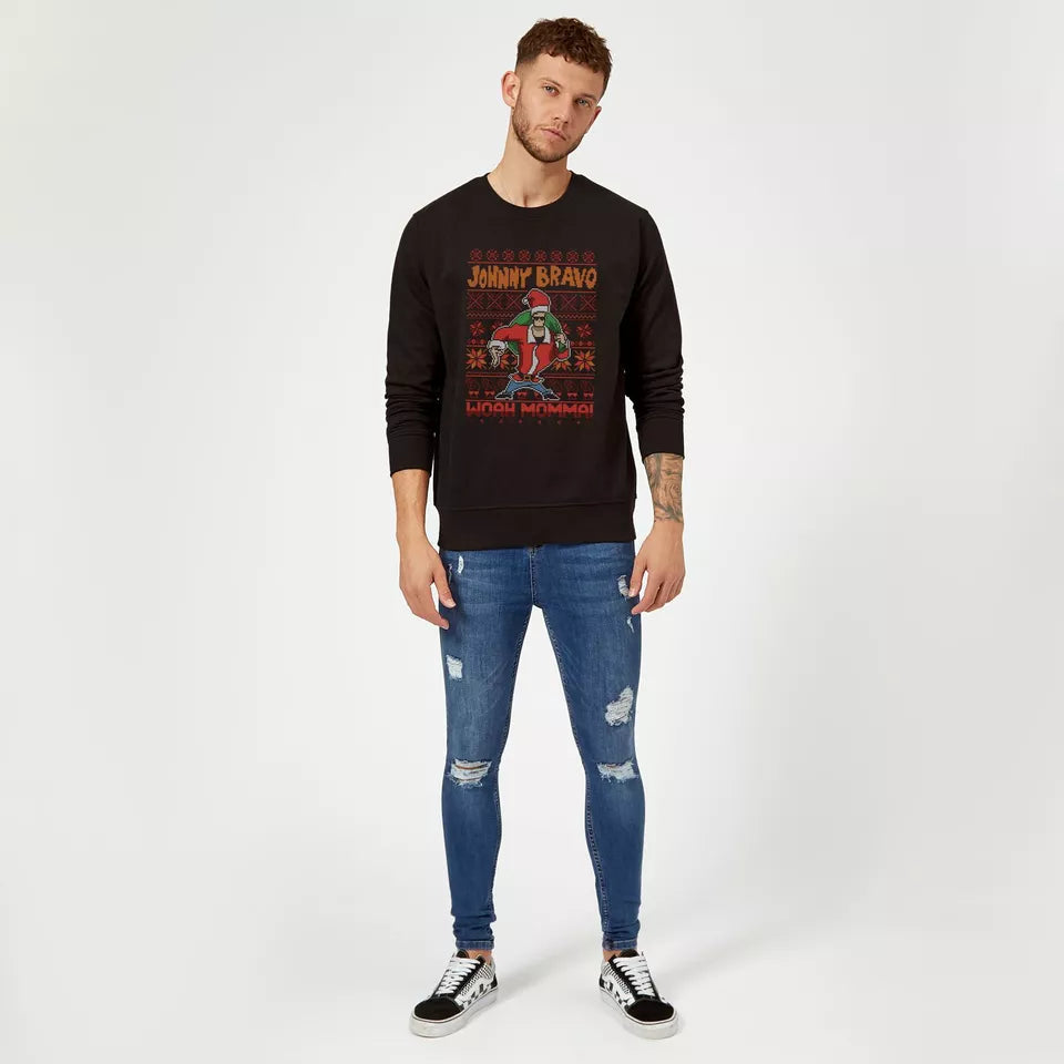 Official Johnny Bravo Christmas Pattern Sweatshirt - Black